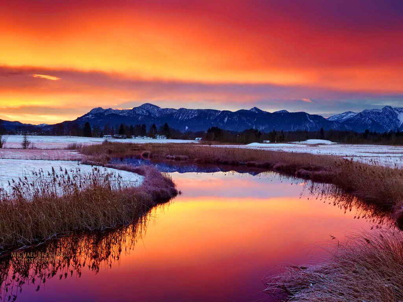 River Reflecting Sunset — Orange