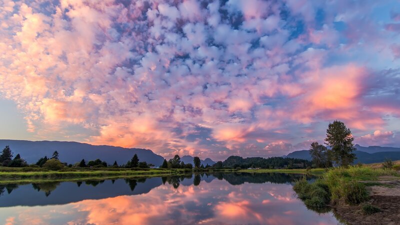 River Reflecting Sunset — Pink