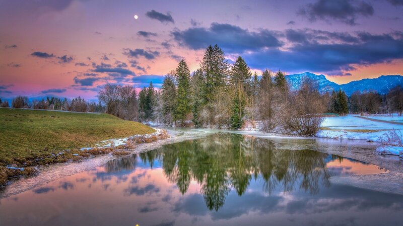 River Reflecting Sunset — Purple, Serene