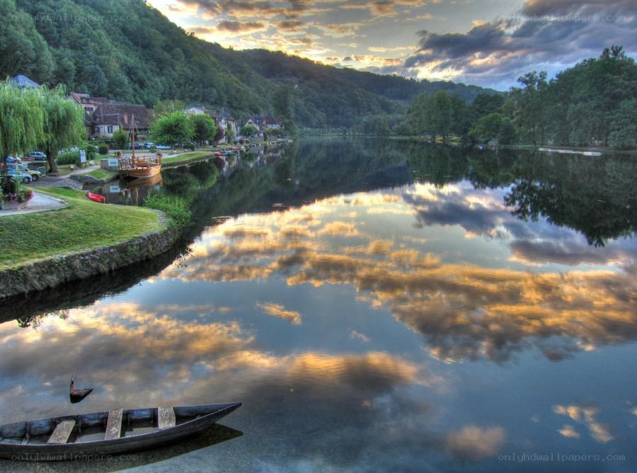 River reflecting sunset sky
