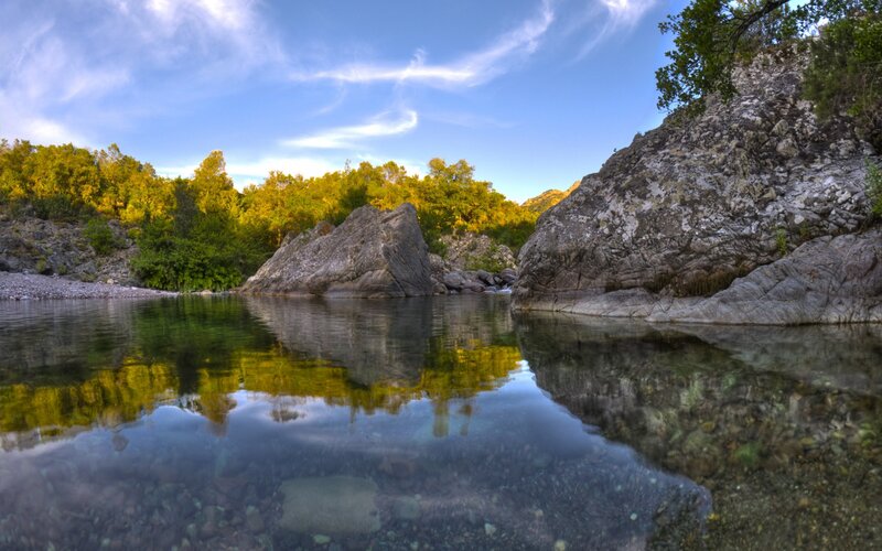 River reflecting trees and sky