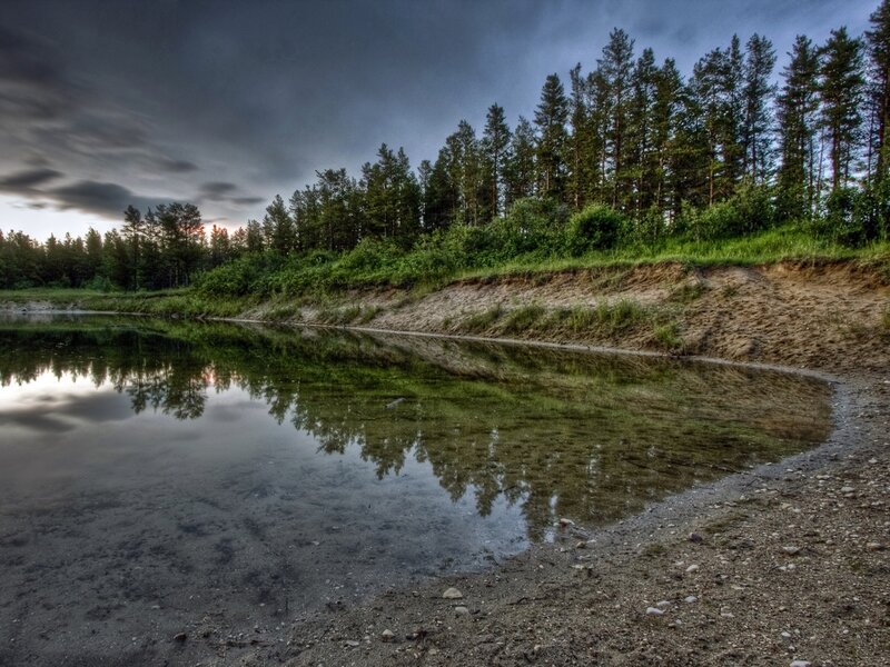River Reflecting Trees — Green, Dramatic