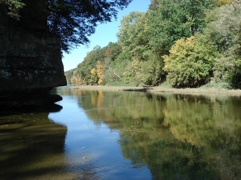 River Reflecting Trees — Green, Serene, Autumn
