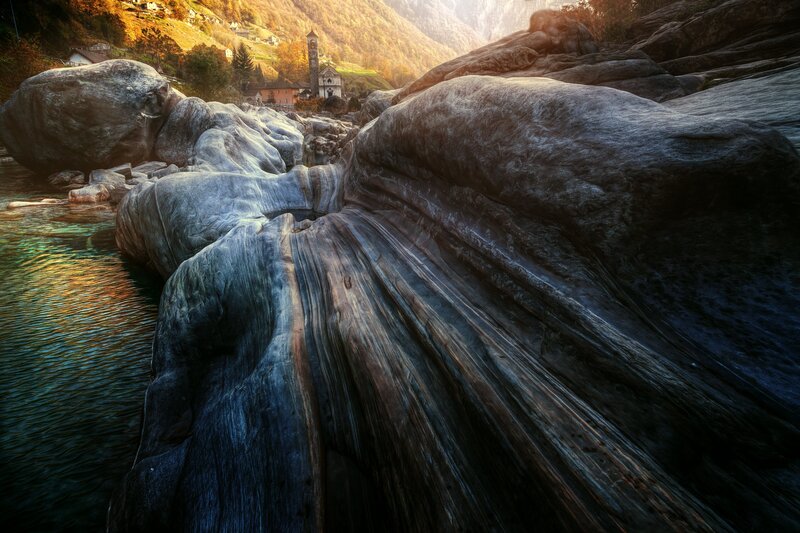 River Rocks and Church