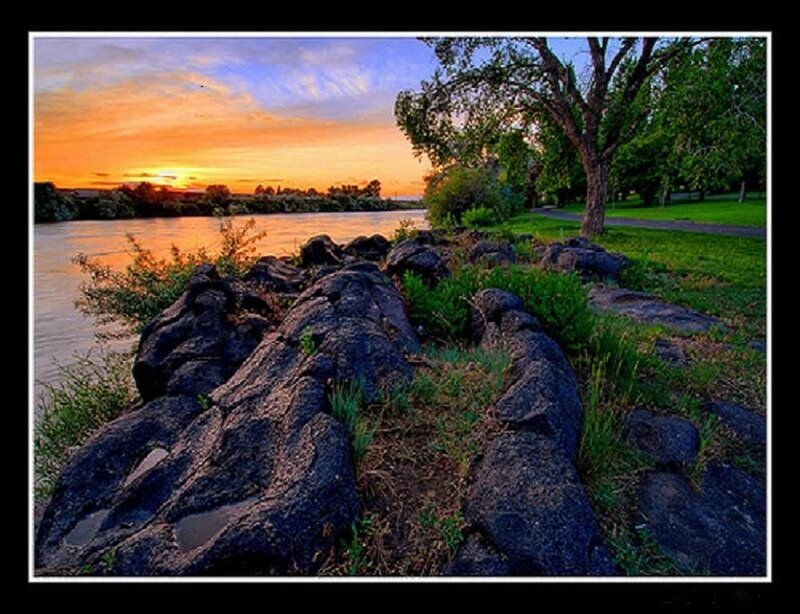 River Rocks at Sunset — Orange