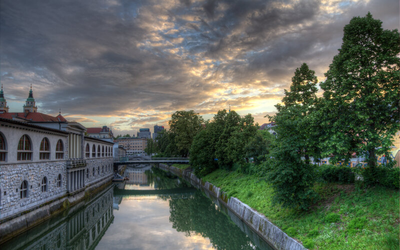 River scene at sunset