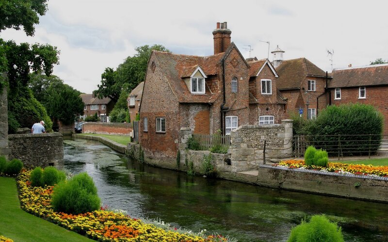 River scene in a historic village