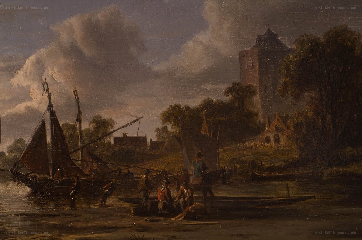 River scene with boats and tower