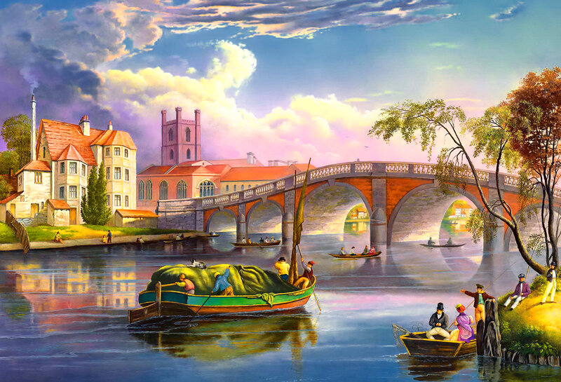 River Scene with Bridge
