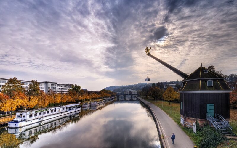 River scene with crane and boats