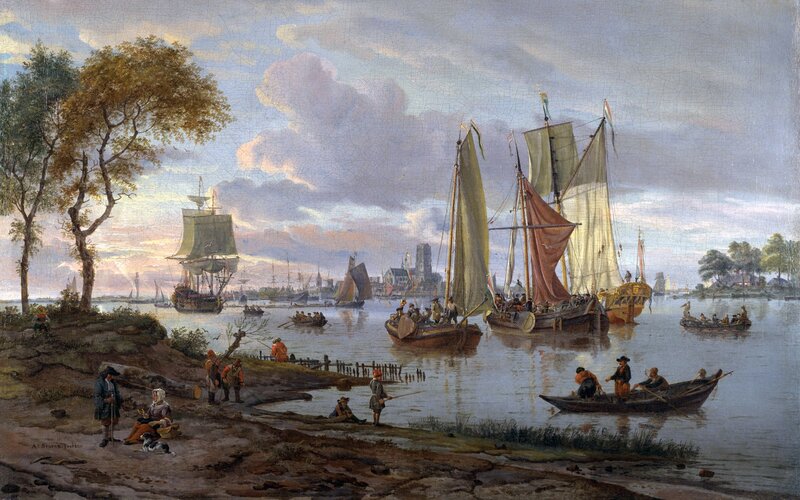 River scene with ships and people
