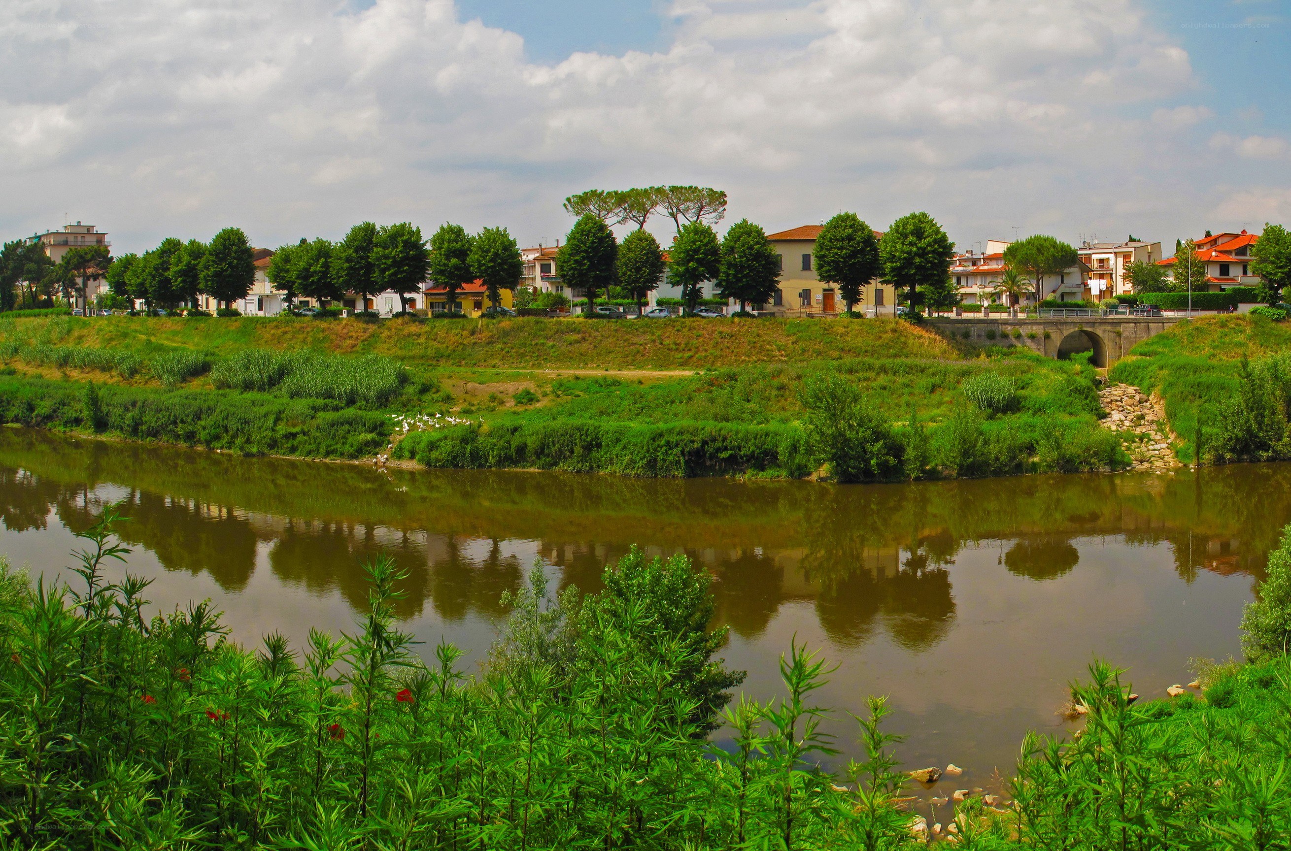 River scene with town in background