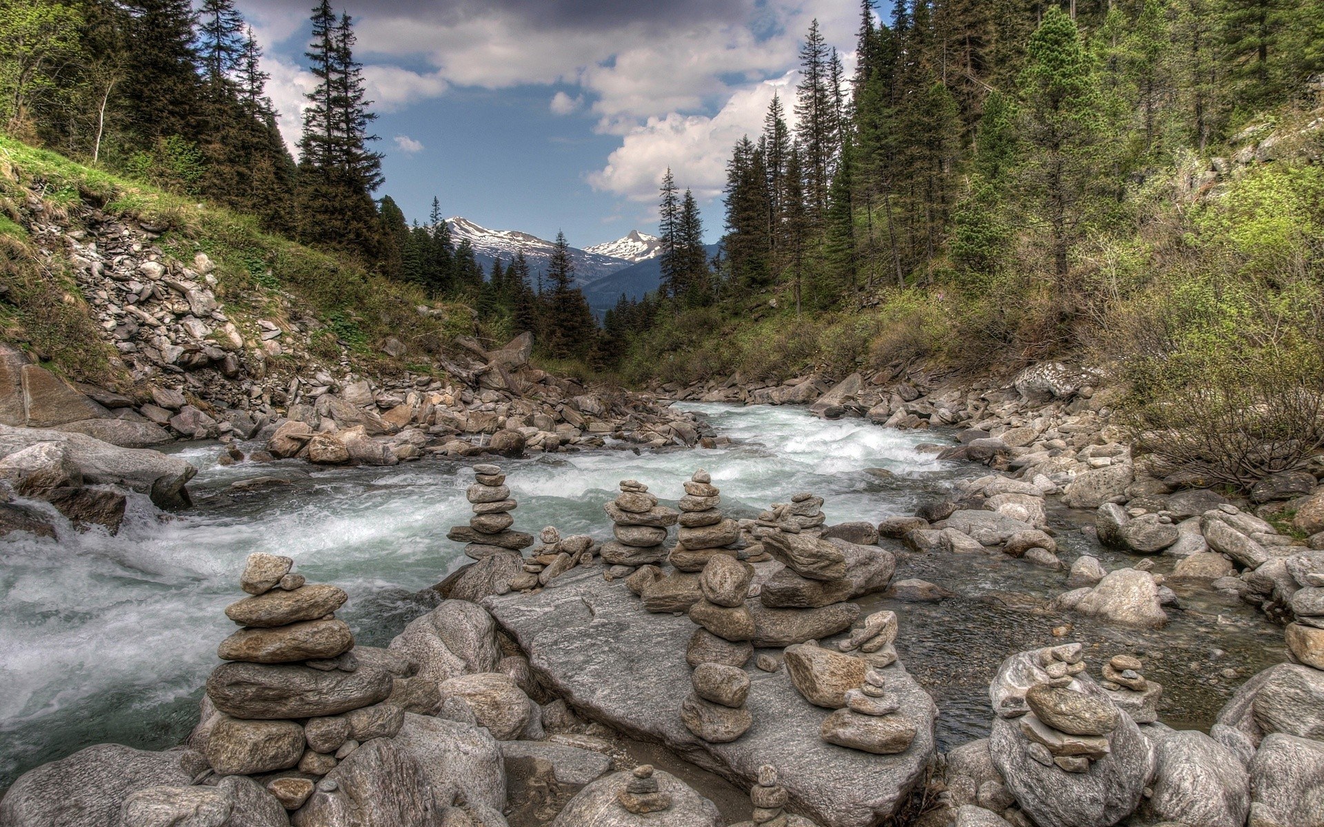 River stones in mountain valley
