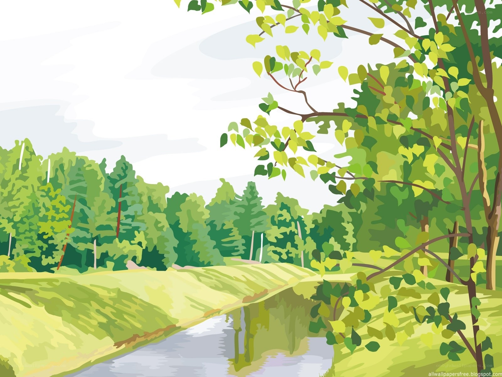 River through a green forest