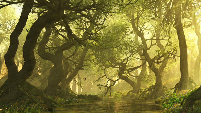 River Through Ancient Forest