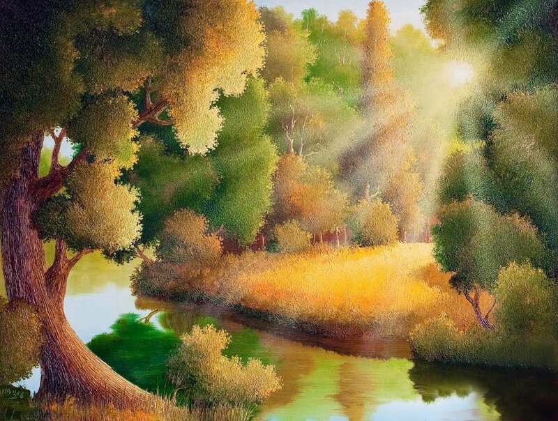 River Through Autumn Forest — Green, Serene, Afternoon