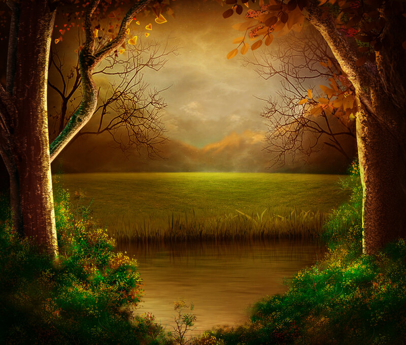 River Through Autumn Forest — Green, Serene
