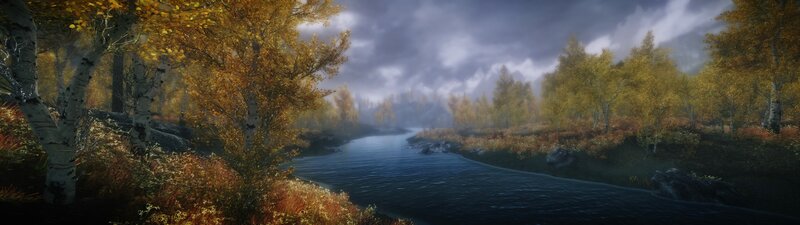 River Through Autumn Forest — Yellow, Serene, 3d Render