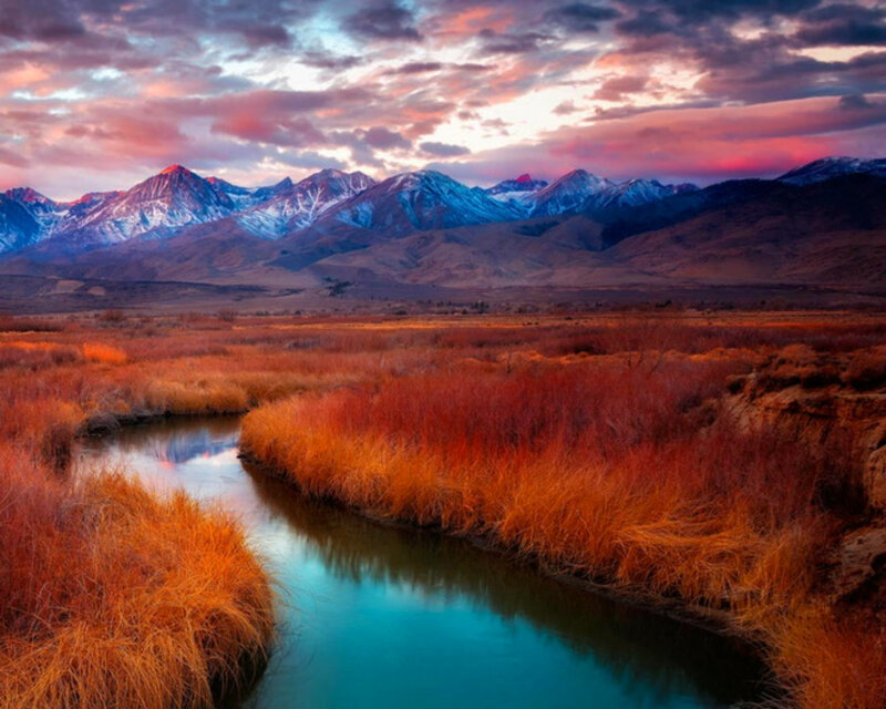 River Through Autumn Valley — Orange