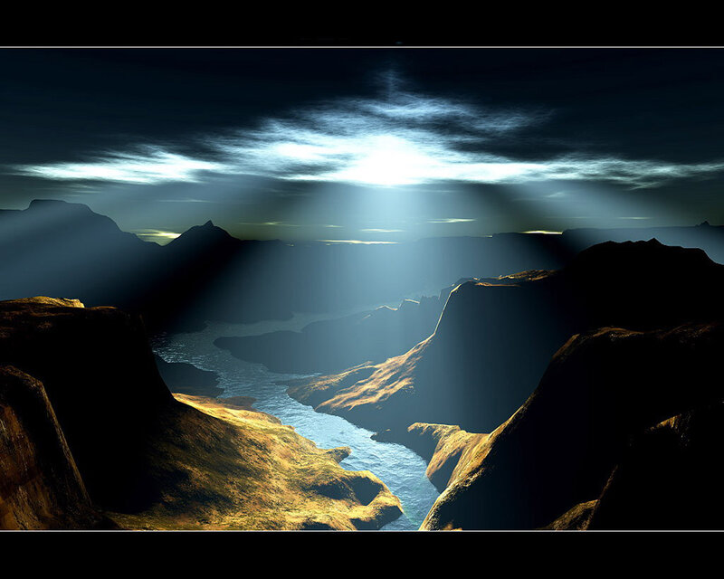 River Through Canyon — Blue