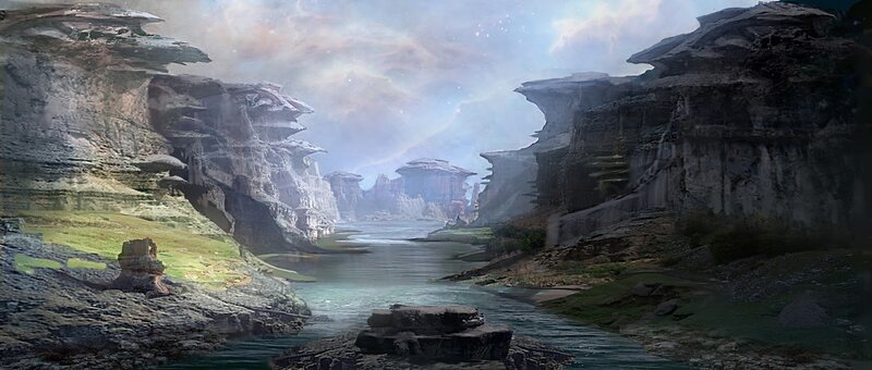 River Through Canyon — Gray