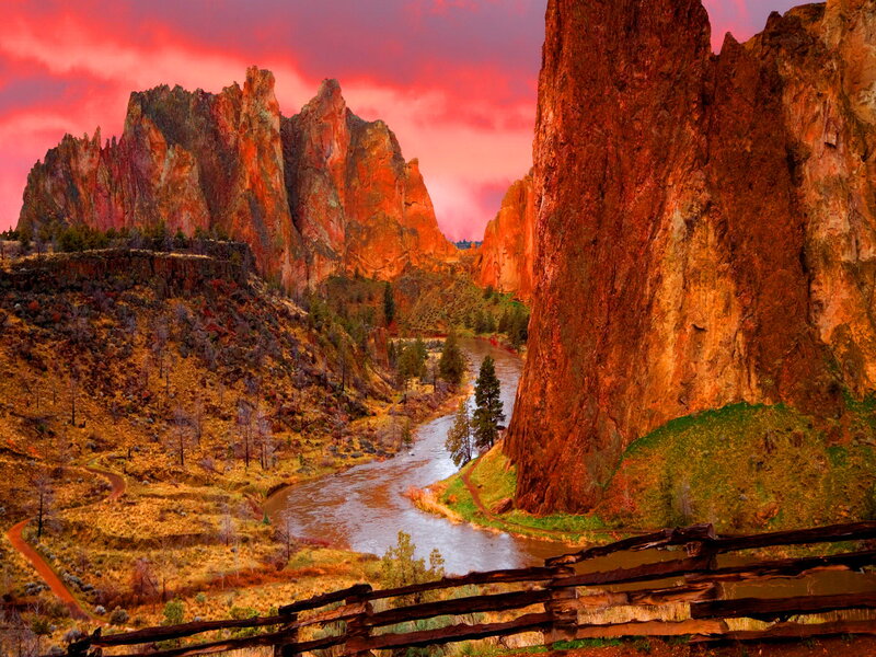 River Through Canyon — Red