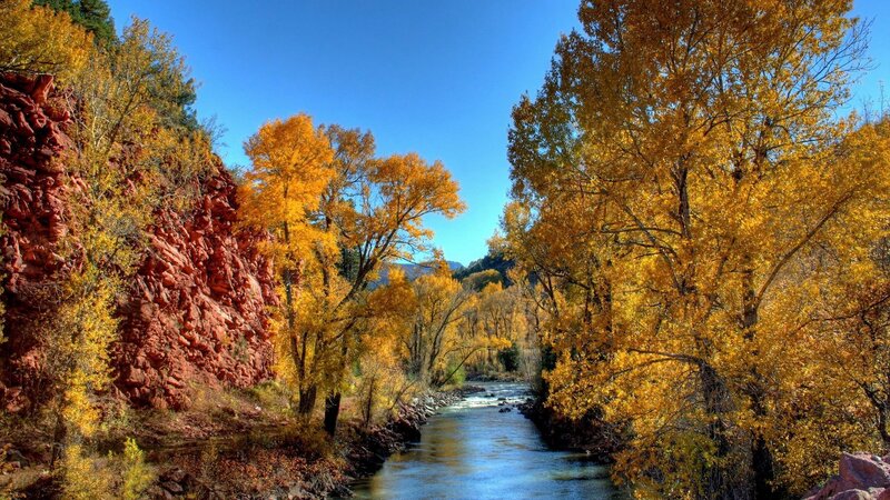 River Through Canyon — Yellow, Serene