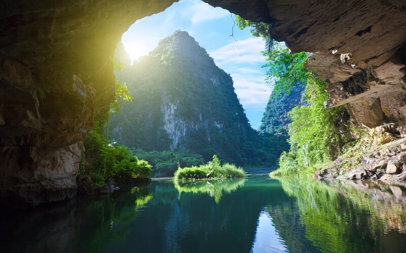 River Through Cave Opening
