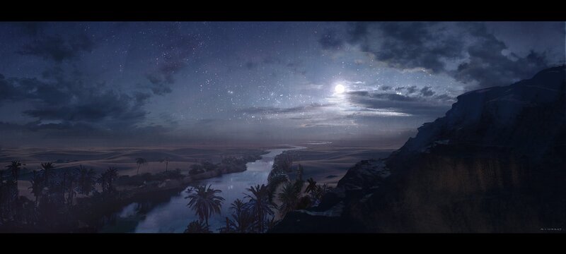 River Through Desert at Night