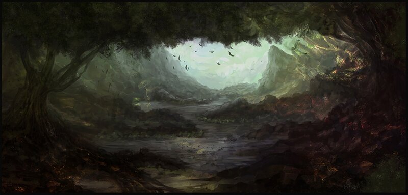 River Through Forest Cave
