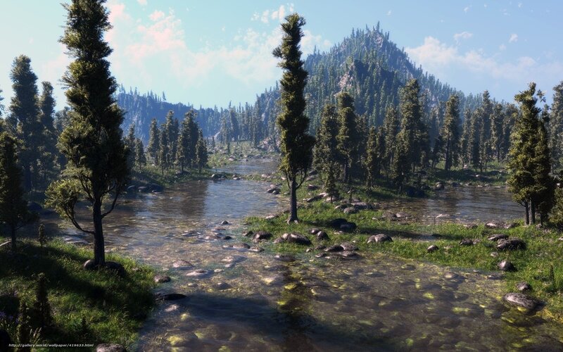River Through Forest — Green, Serene, Afternoon, 3d Render