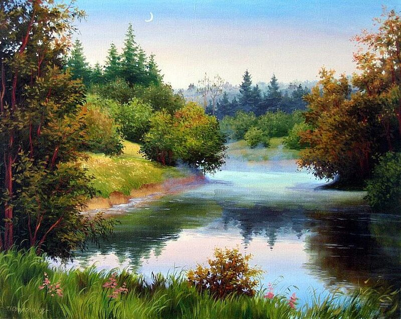 River Through Forest — Green, Serene, Night
