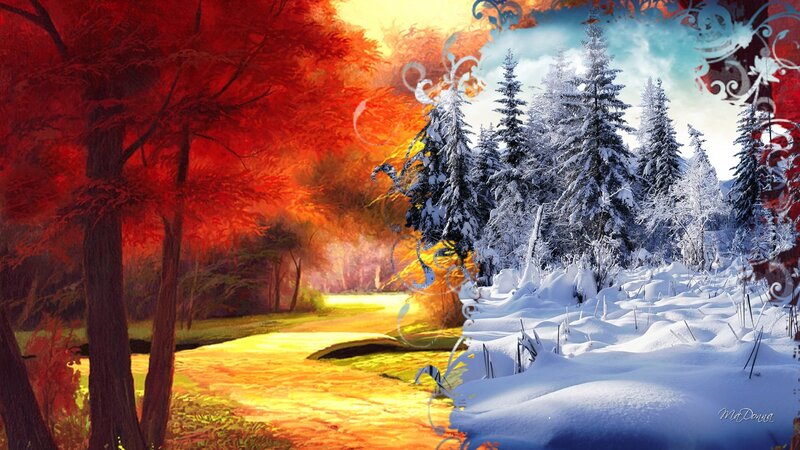River Through Forest — Red, Dramatic