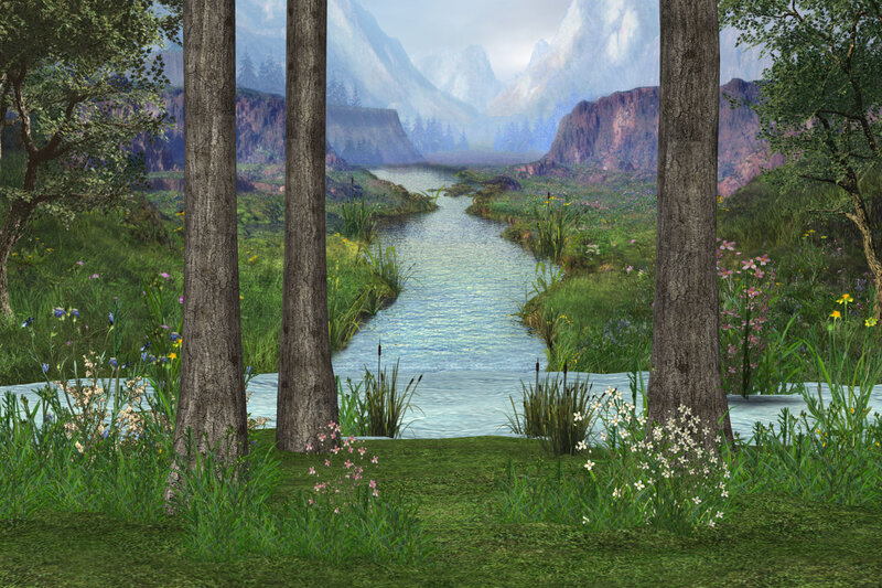 River Through Forest Valley — Green
