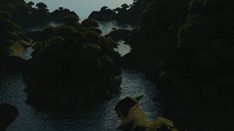 River Through Forested Canyon — Green, Dark