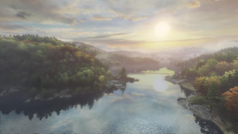 River Through Forested Hills — Green
