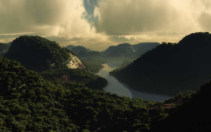 River through forested mountains