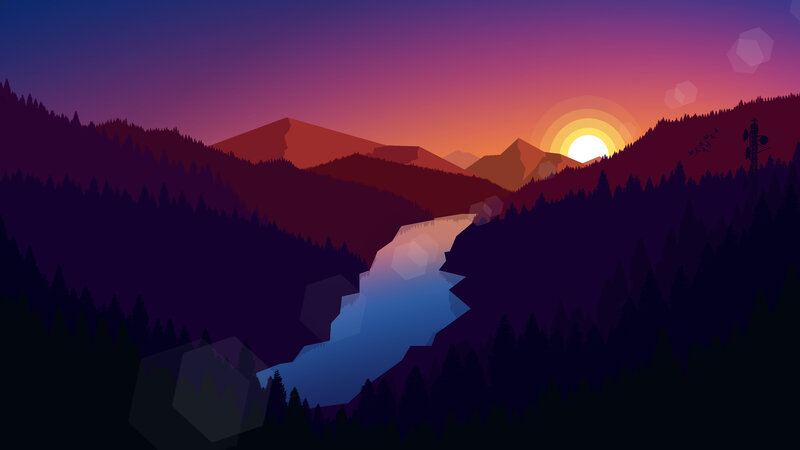 River Through Forested Mountains — Purple