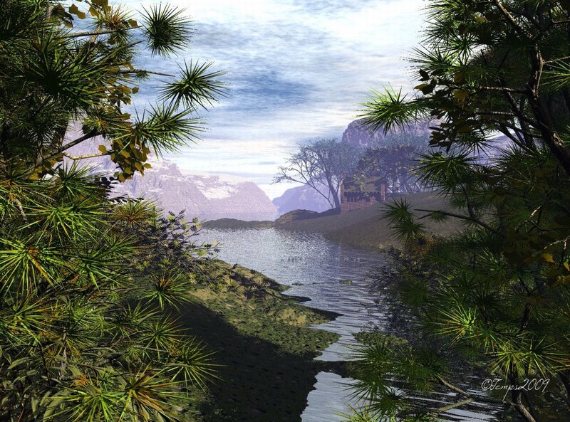 River Through Forested Valley — Green