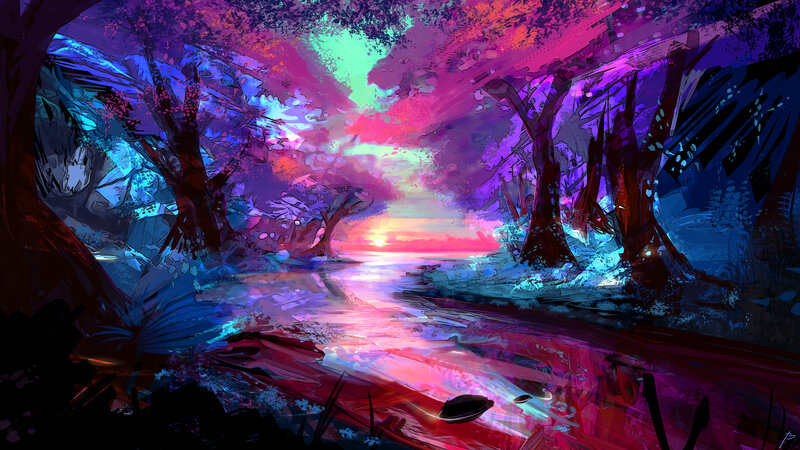 River Through Glowing Forest