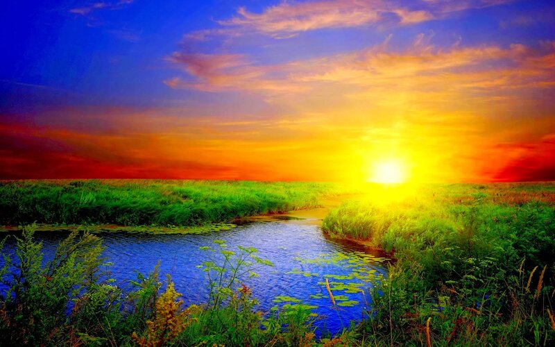 River Through Grassland — Blue, Dramatic