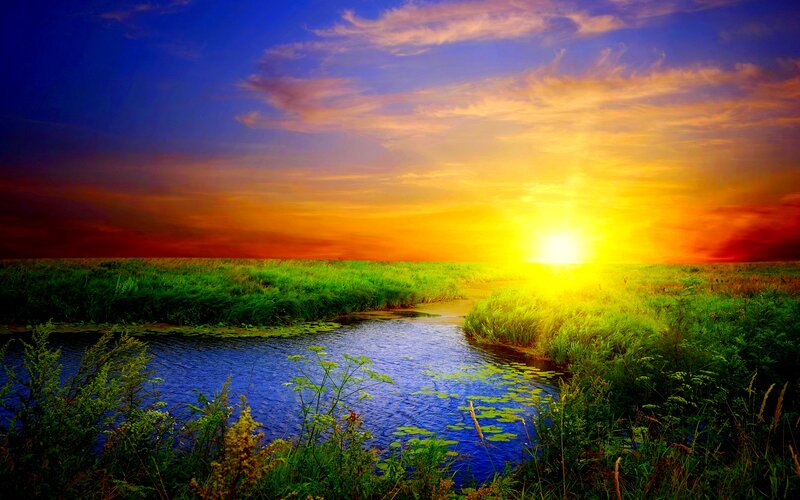 River Through Grassland — Blue
