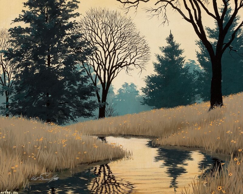 River Through Grassy Field