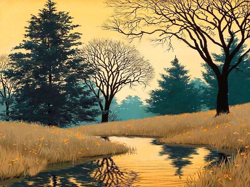 River Through Grassy Field — Yellow