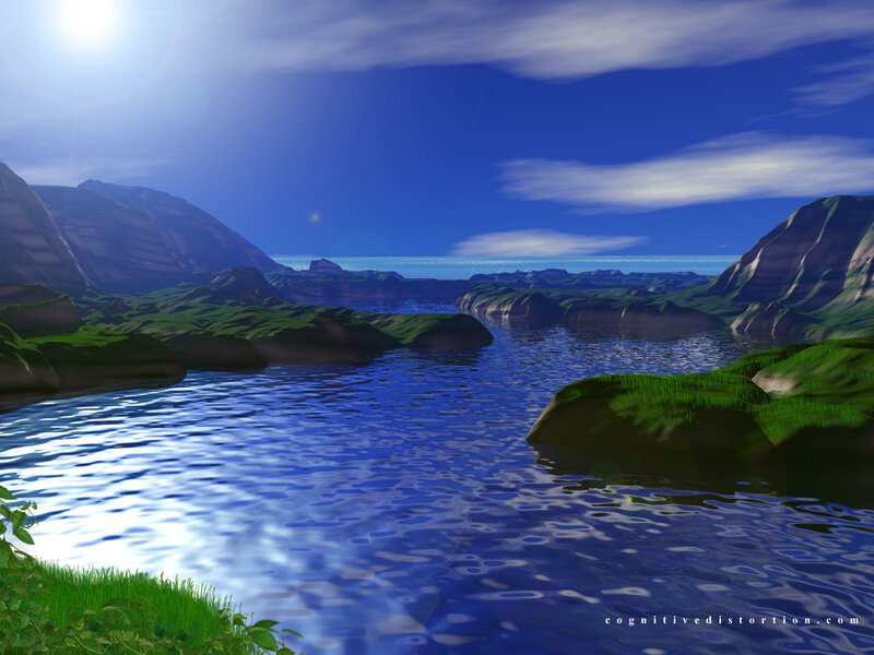 River Through Green Hills — Blue