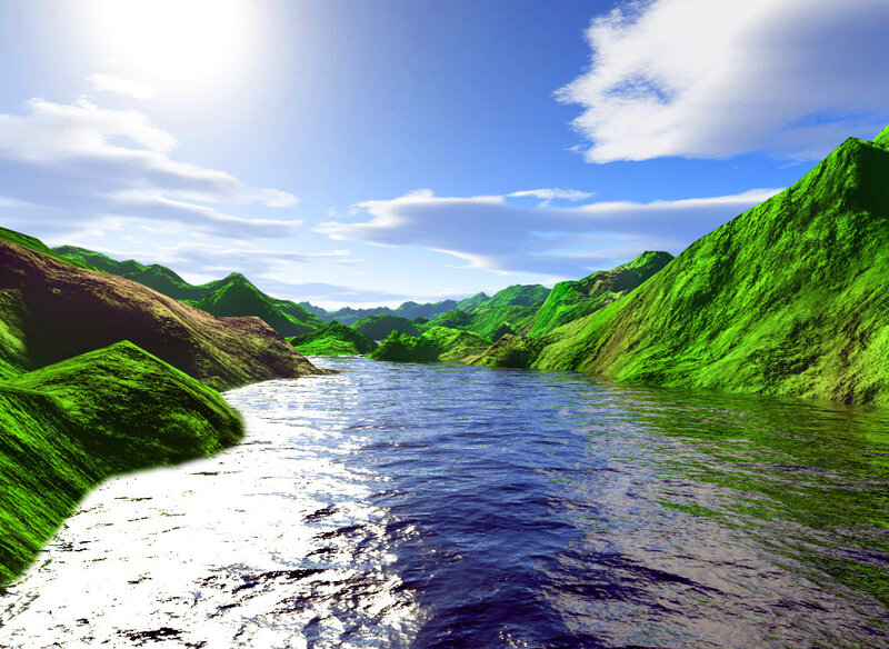 River through green mountains