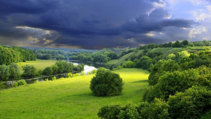 River Through Green Valley — Dramatic, Afternoon
