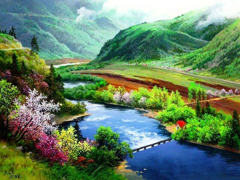 River Through Green Valley — Serene, Spring