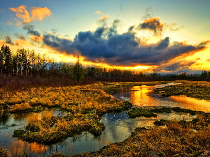 River Through Marsh at Sunset — Orange