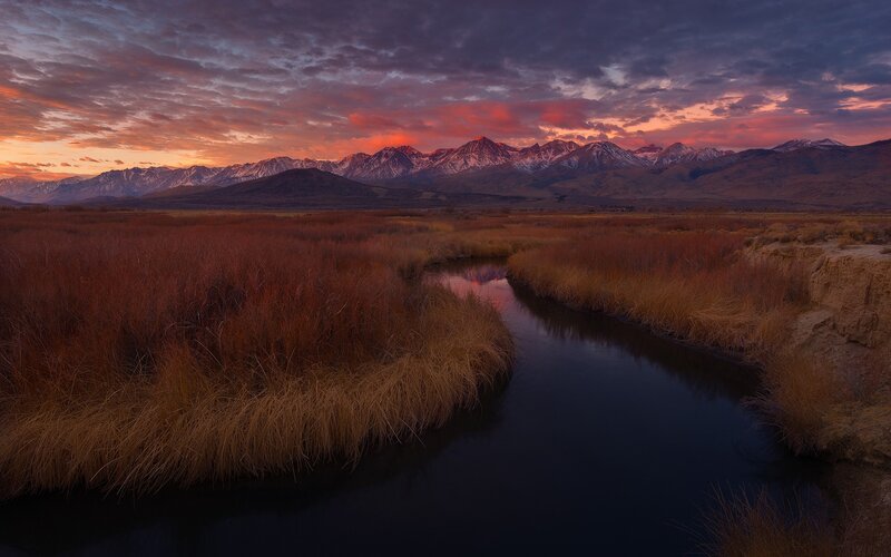 River Through Marsh at Sunset — Purple